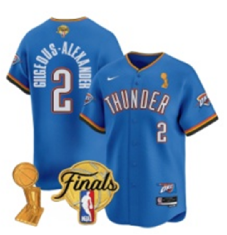 Men 2025 Oklahoma City Thunder #2 Gilgeous Alexander Blue Nike Joint Name NBA Jersey style 3